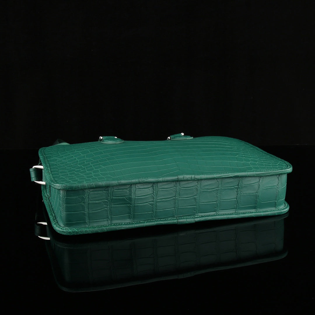 The BELTLEY Vanguard Briefcase in Emerald Green Matte Crocodile