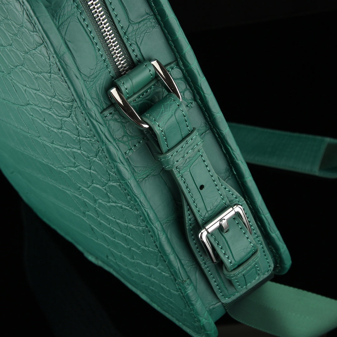 The BELTLEY Vanguard Briefcase in Emerald Green Matte Crocodile