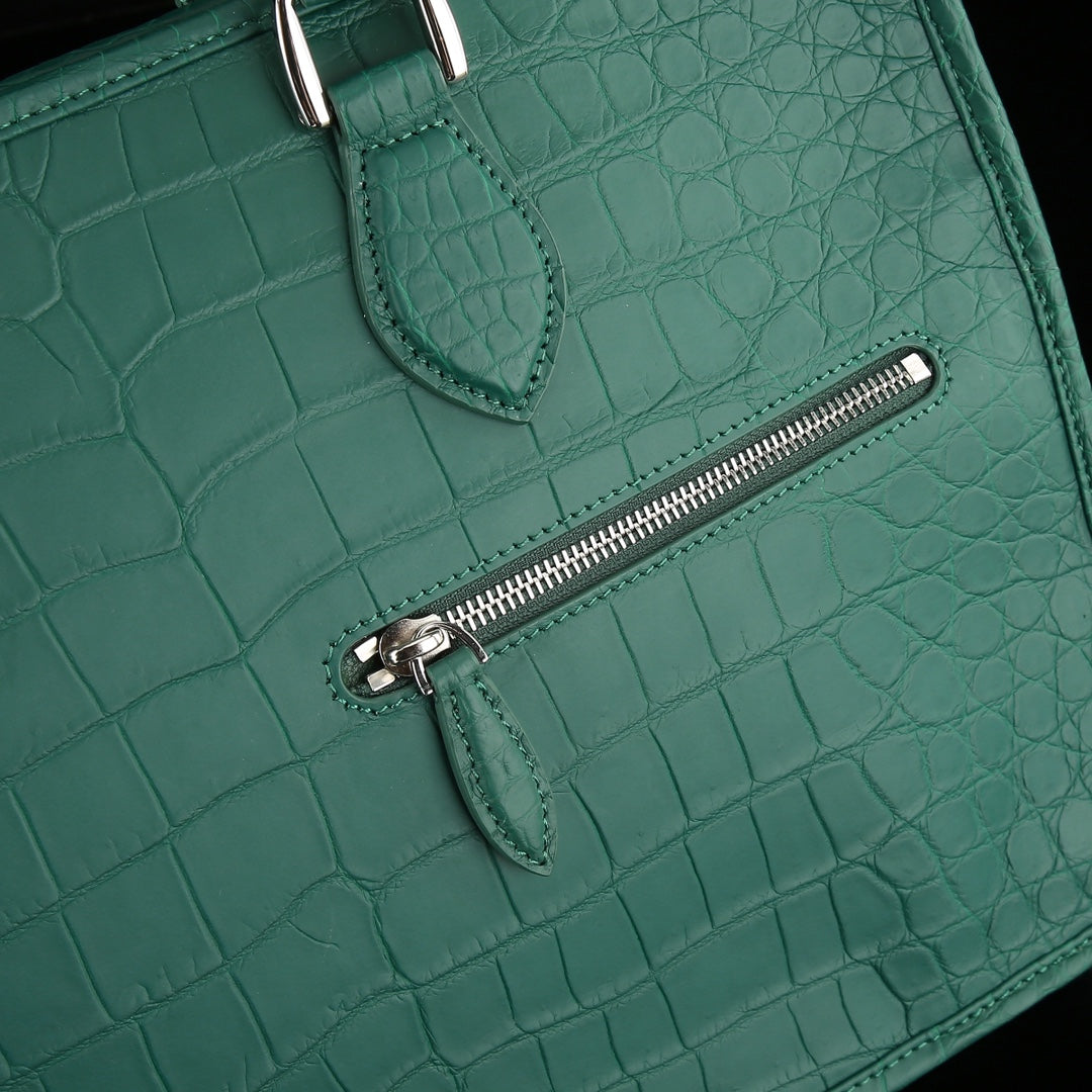 The BELTLEY Vanguard Briefcase in Emerald Green Matte Crocodile