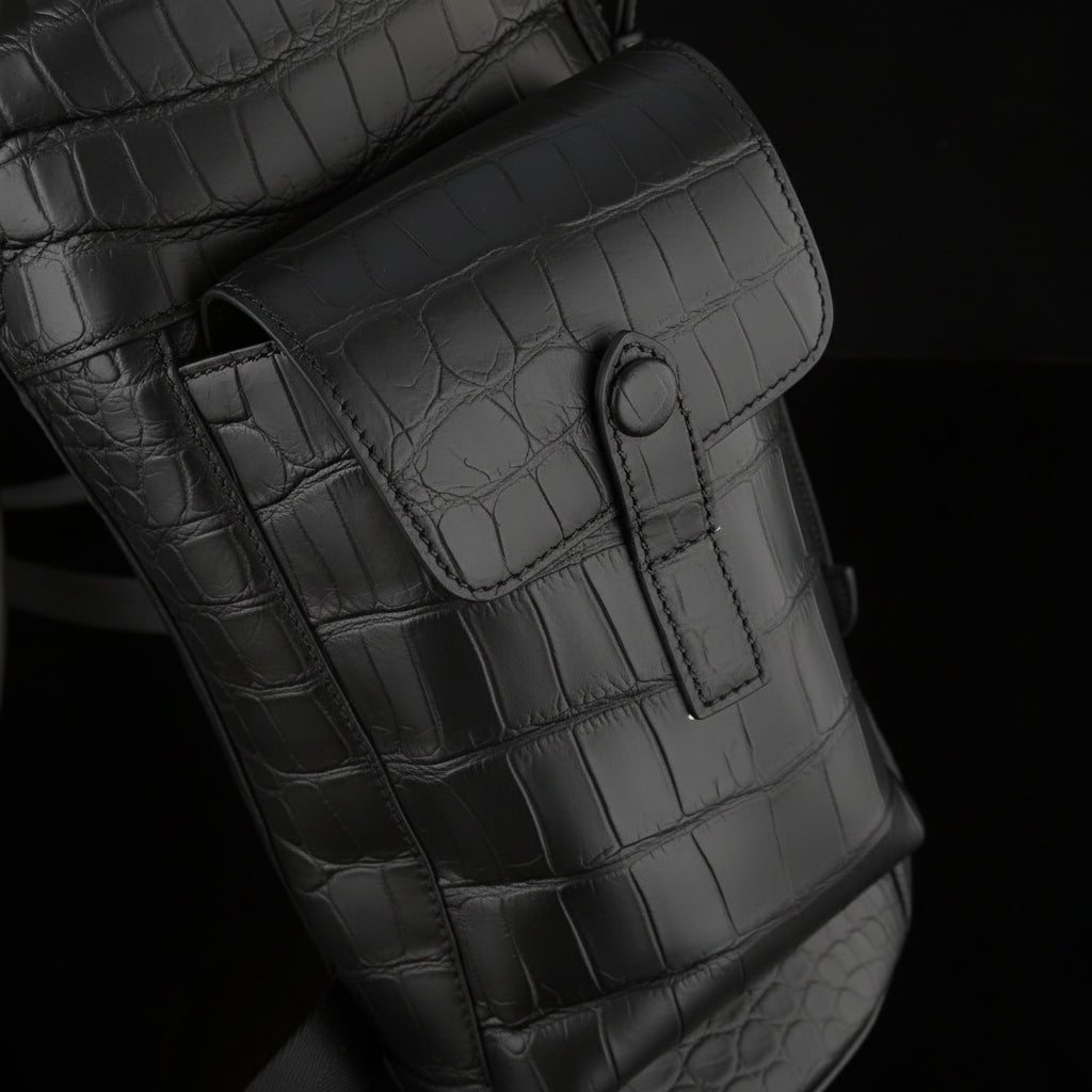 The BELTLEY Explorer: Matte Black Nile Crocodile Backpack