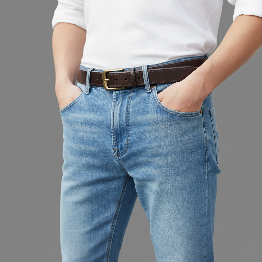 BELTLEY Thick Espresso Double Layer Belt Width 1.5"