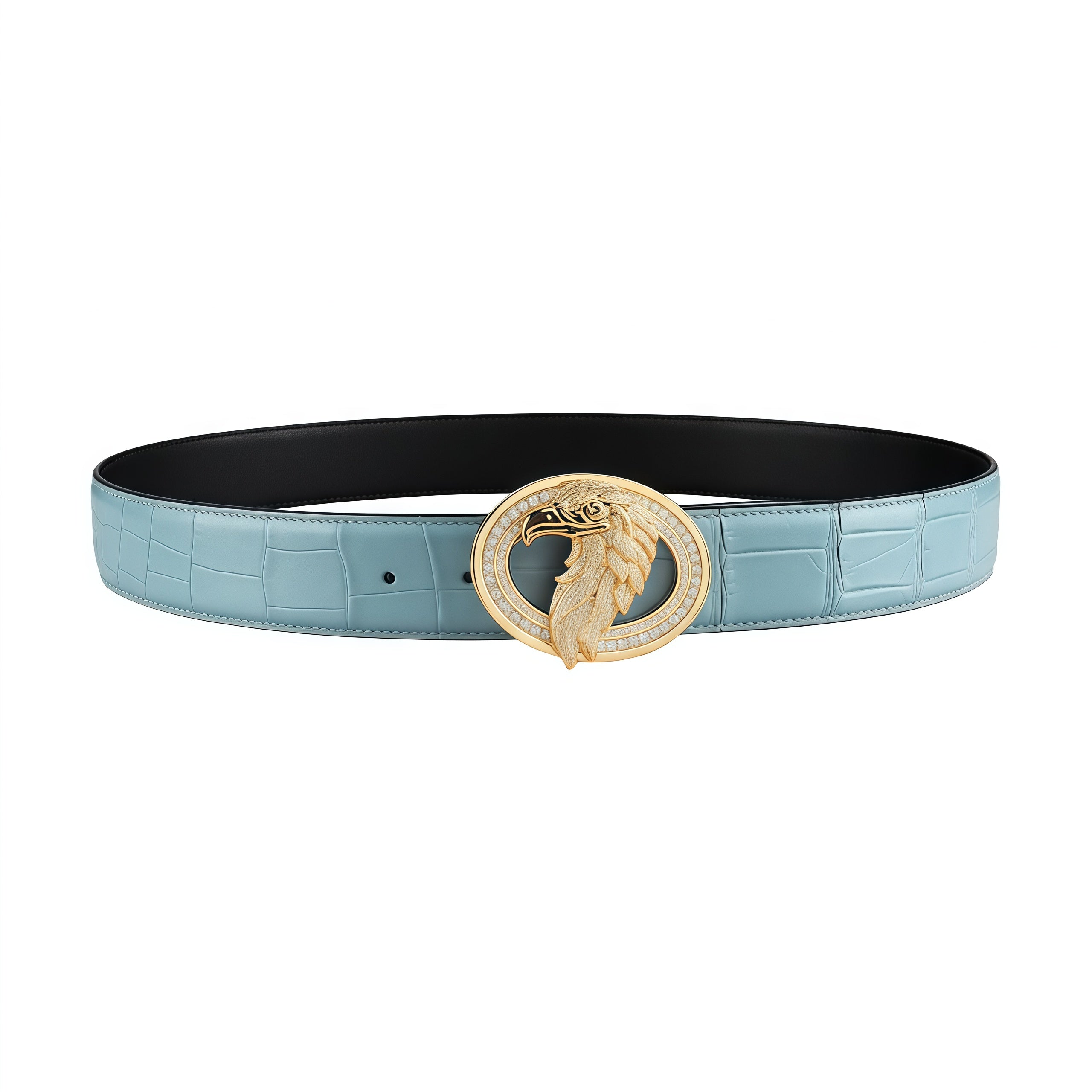Tiffany Blue Nile Crocodile Leather Belt with Gold Eagle Emblem