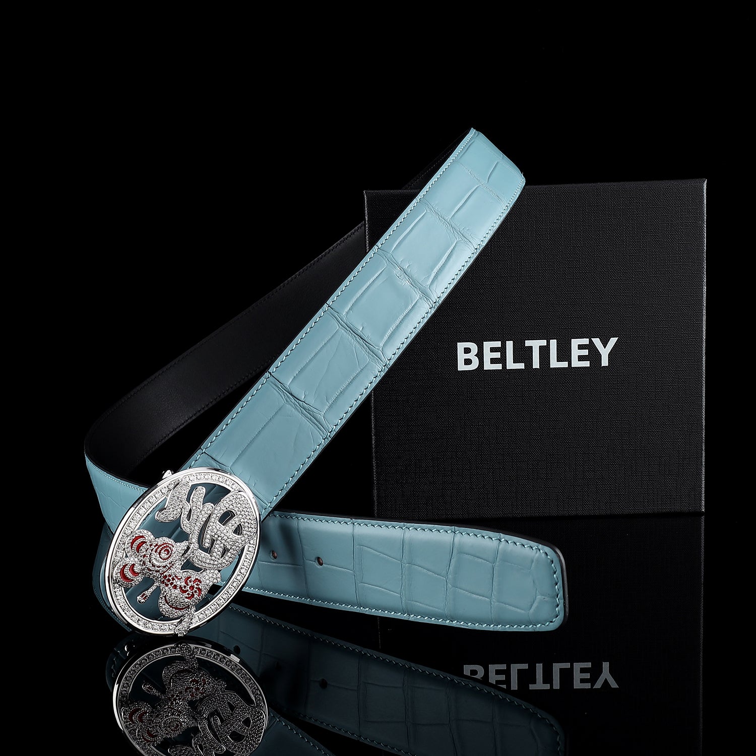 Unique Crocodile Leather Belt with Fortune Rat Buckle by BELTLEY