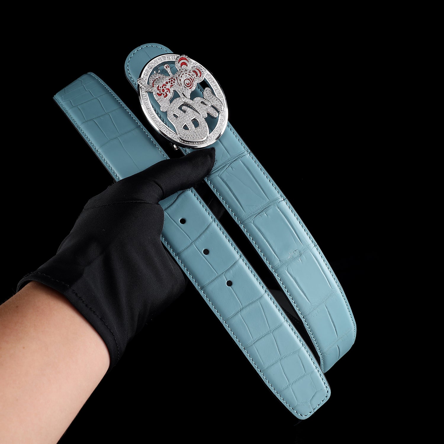 Unique Crocodile Leather Belt with Fortune Rat Buckle by BELTLEY