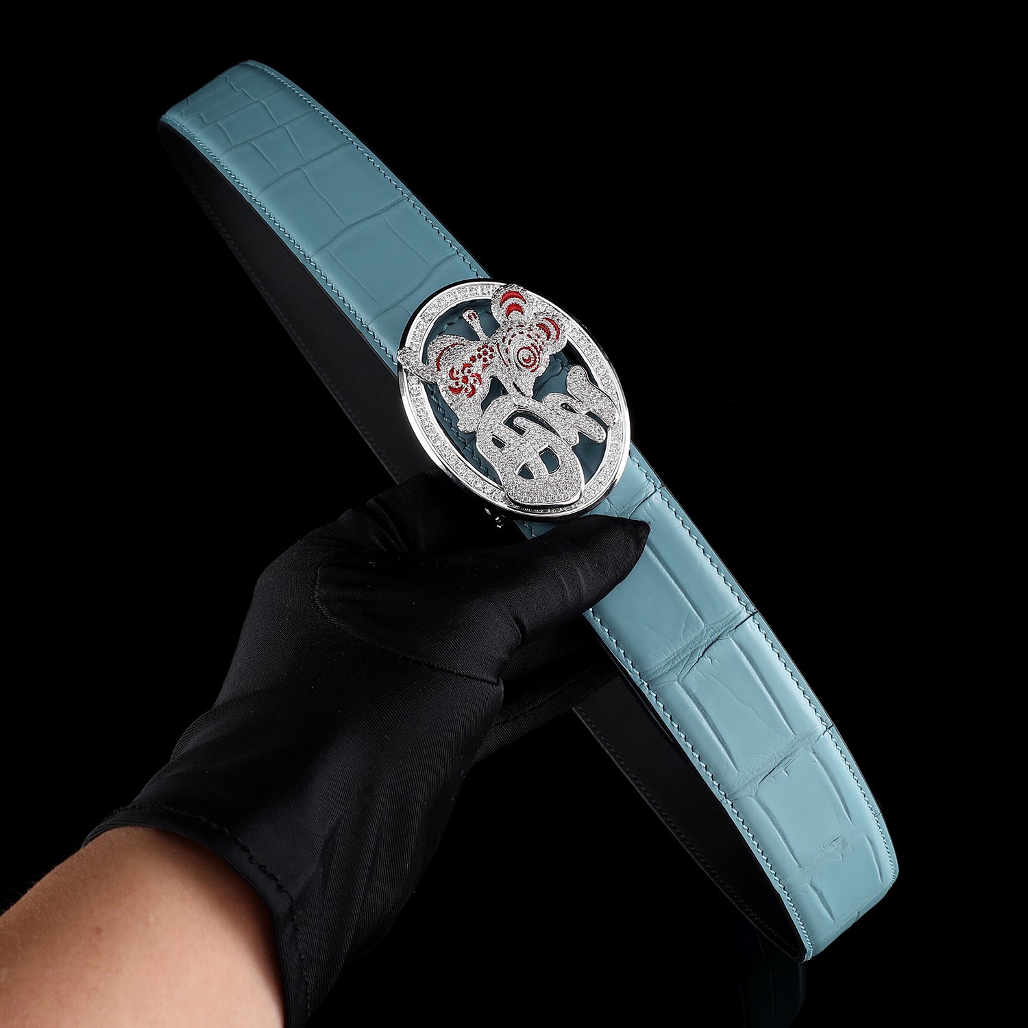 Unique Crocodile Leather Belt with Fortune Rat Buckle by BELTLEY