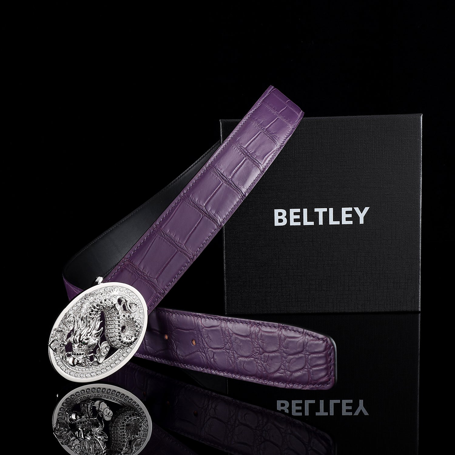 Unique Dragon Buckle Belt-Genuine Purple Crocodile Belt For Men