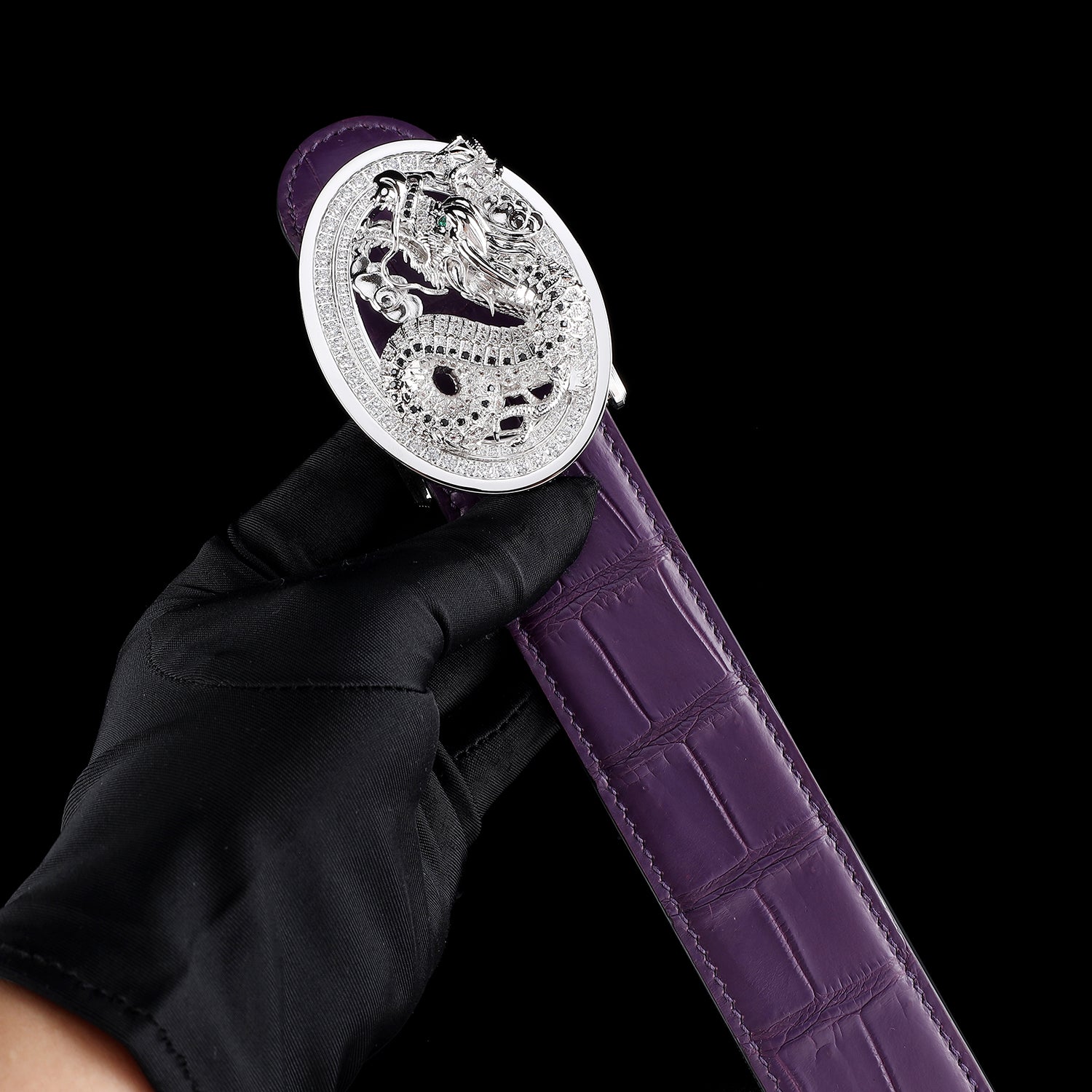 Unique Dragon Buckle Belt-Genuine Purple Crocodile Belt For Men