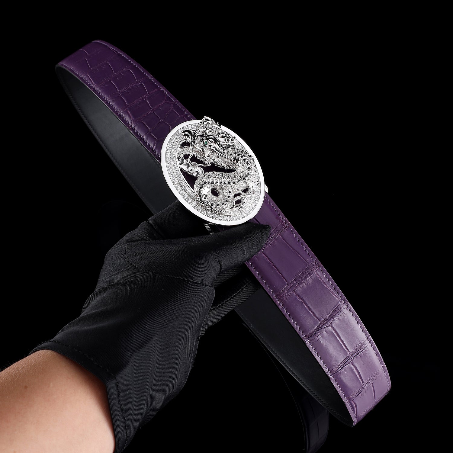 Unique Dragon Buckle Belt-Genuine Purple Crocodile Belt For Men
