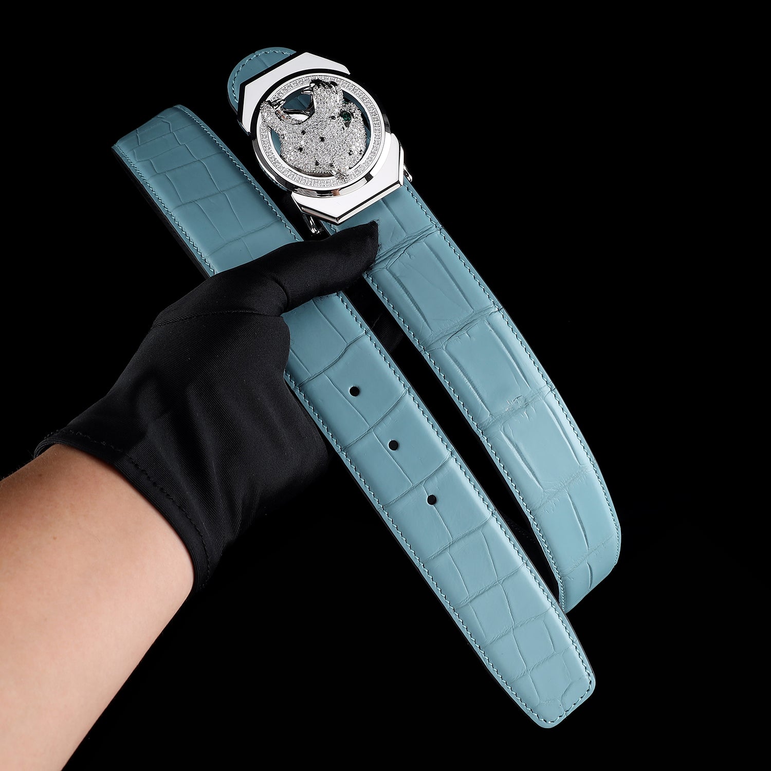 Unique Roaring Leopard Buckle Crocodile Belt by BELTLEY