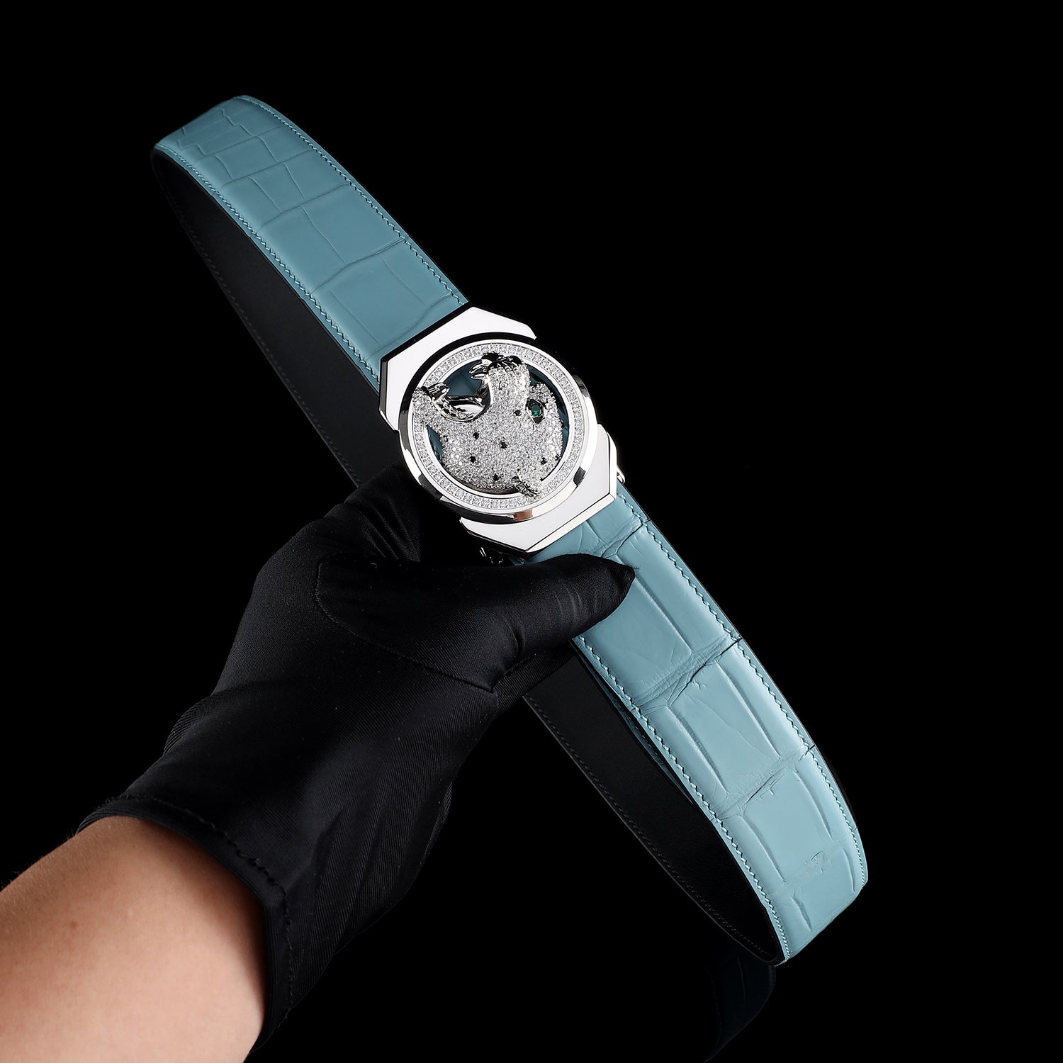 Unique Roaring Leopard Buckle Crocodile Belt by BELTLEY