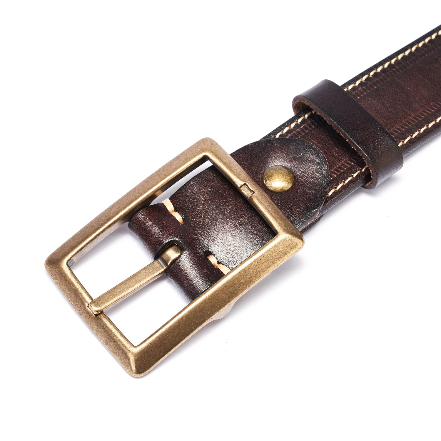 BELTLEY Unisex Espresso Leather Belt 35MM -Box Frame Bronze Buckle