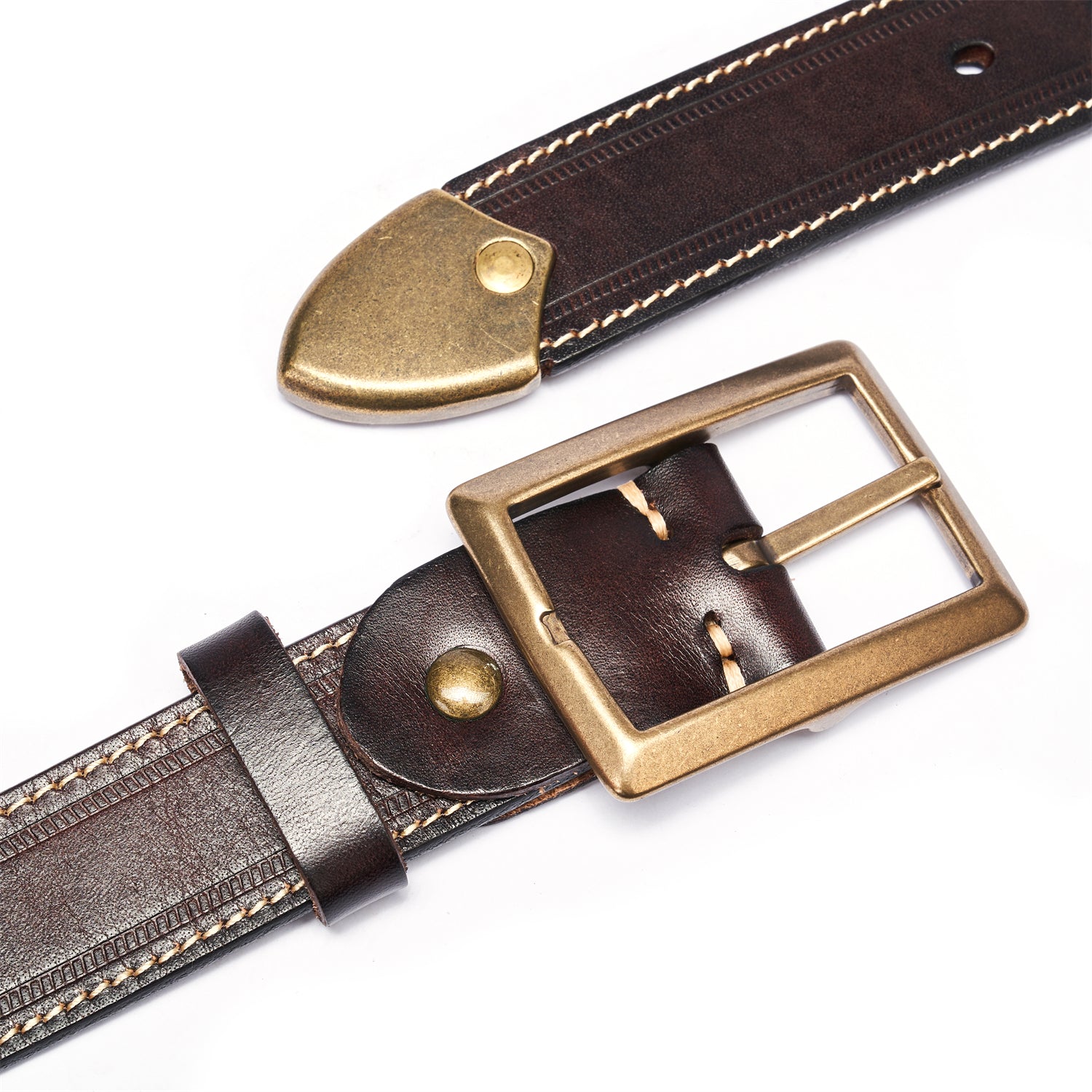 BELTLEY Unisex Espresso Leather Belt 35MM -Box Frame Bronze Buckle