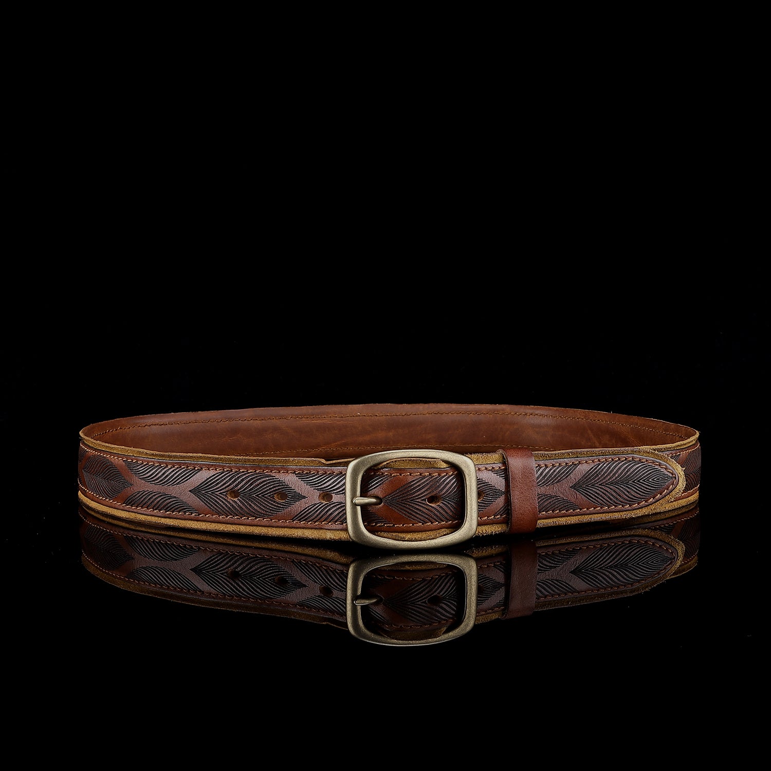 BELTLEY 1.38" Wide Vintage Casual Jeans Belt with Antique Brass Buckle (Brown & Black)