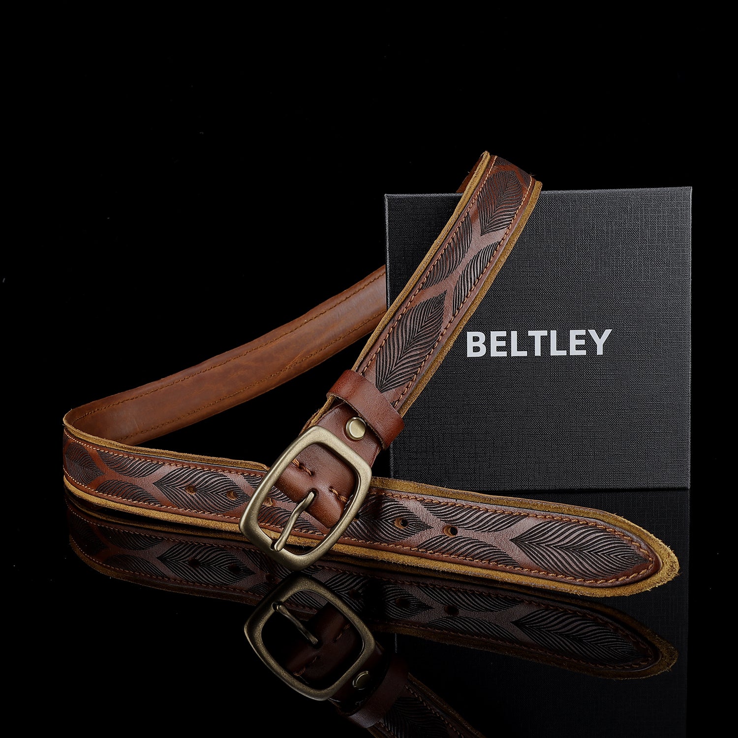 BELTLEY 1.38" Wide Vintage Casual Jeans Belt with Antique Brass Buckle (Brown & Black)