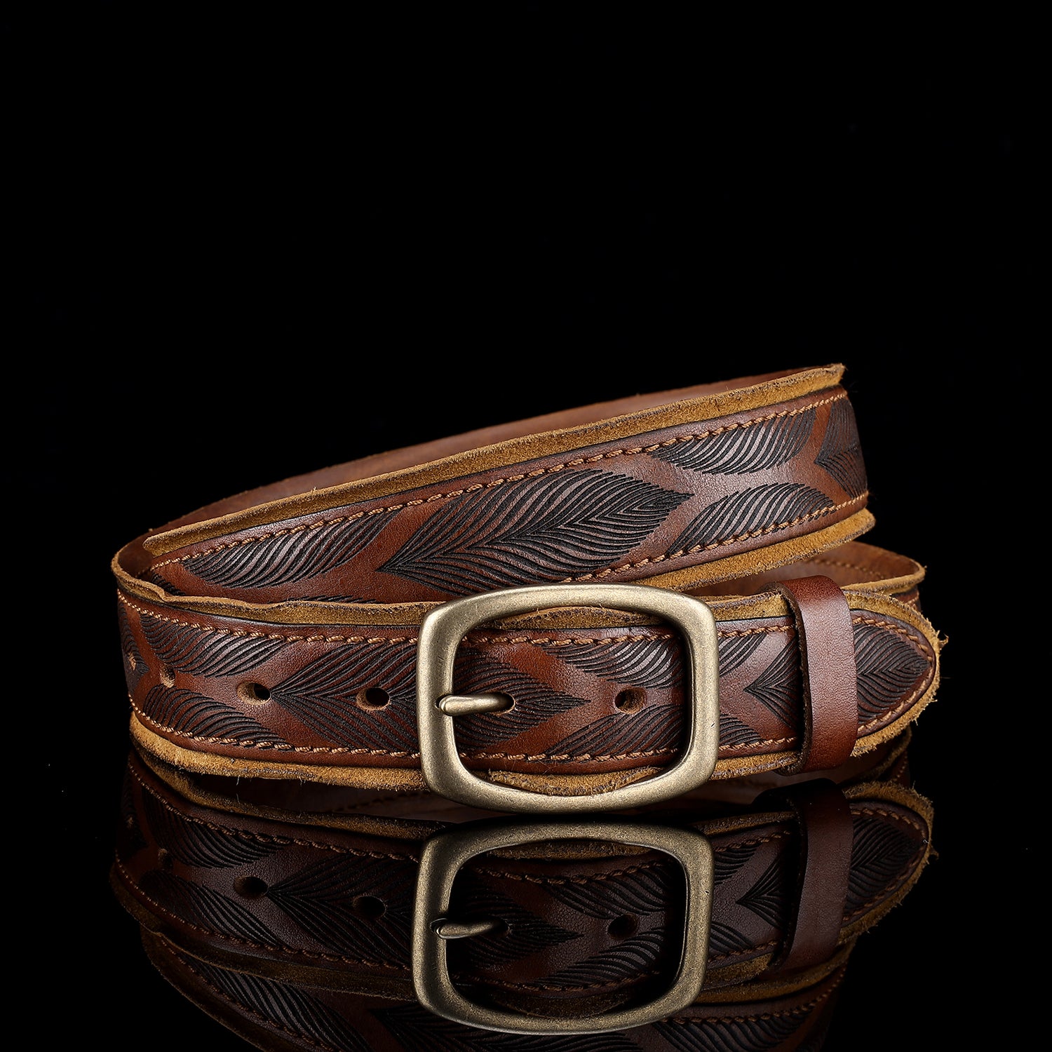 BELTLEY 1.38" Wide Vintage Casual Jeans Belt with Antique Brass Buckle (Brown & Black)