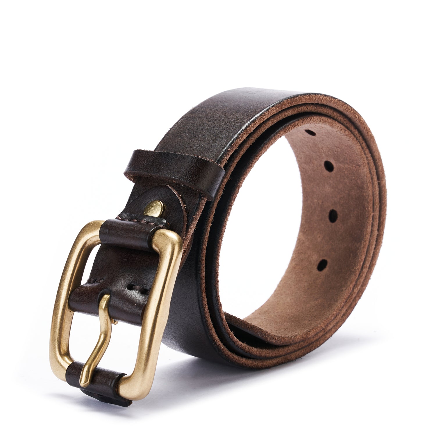 BELTLEY Vintage Dark Brown Leather Belt - Distressed, Raw Edge & Suede Backing