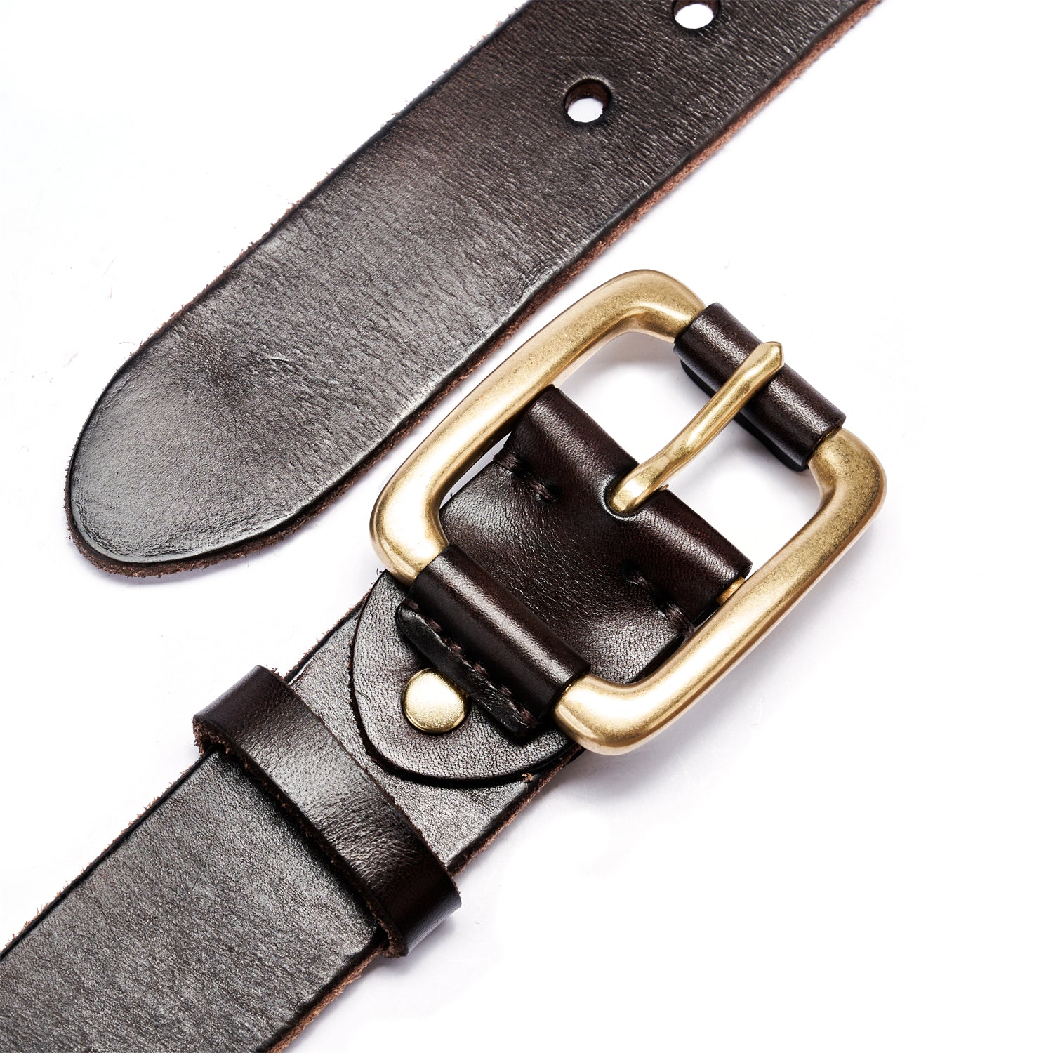 BELTLEY Vintage Dark Brown Leather Belt - Distressed, Raw Edge & Suede Backing