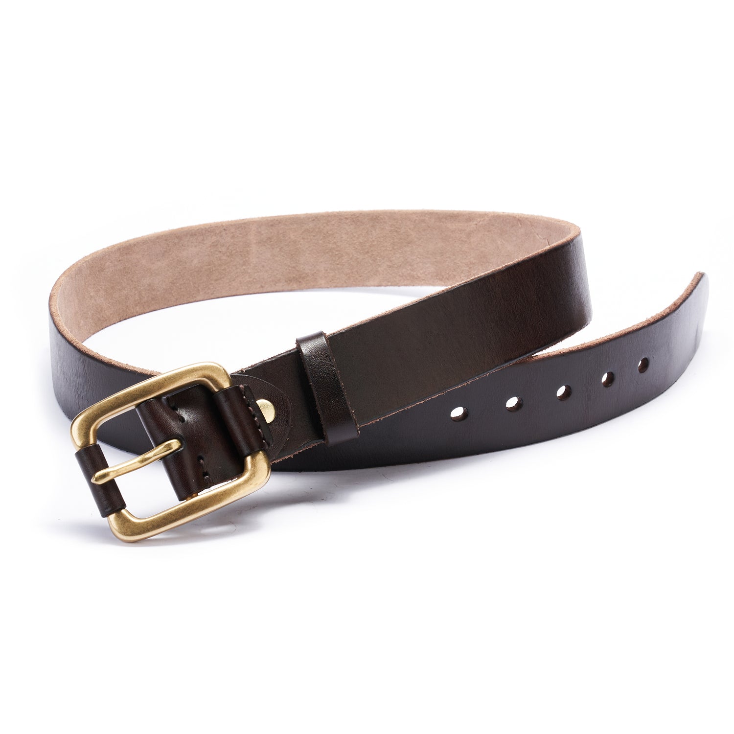 BELTLEY Vintage Dark Brown Leather Belt - Distressed, Raw Edge & Suede Backing