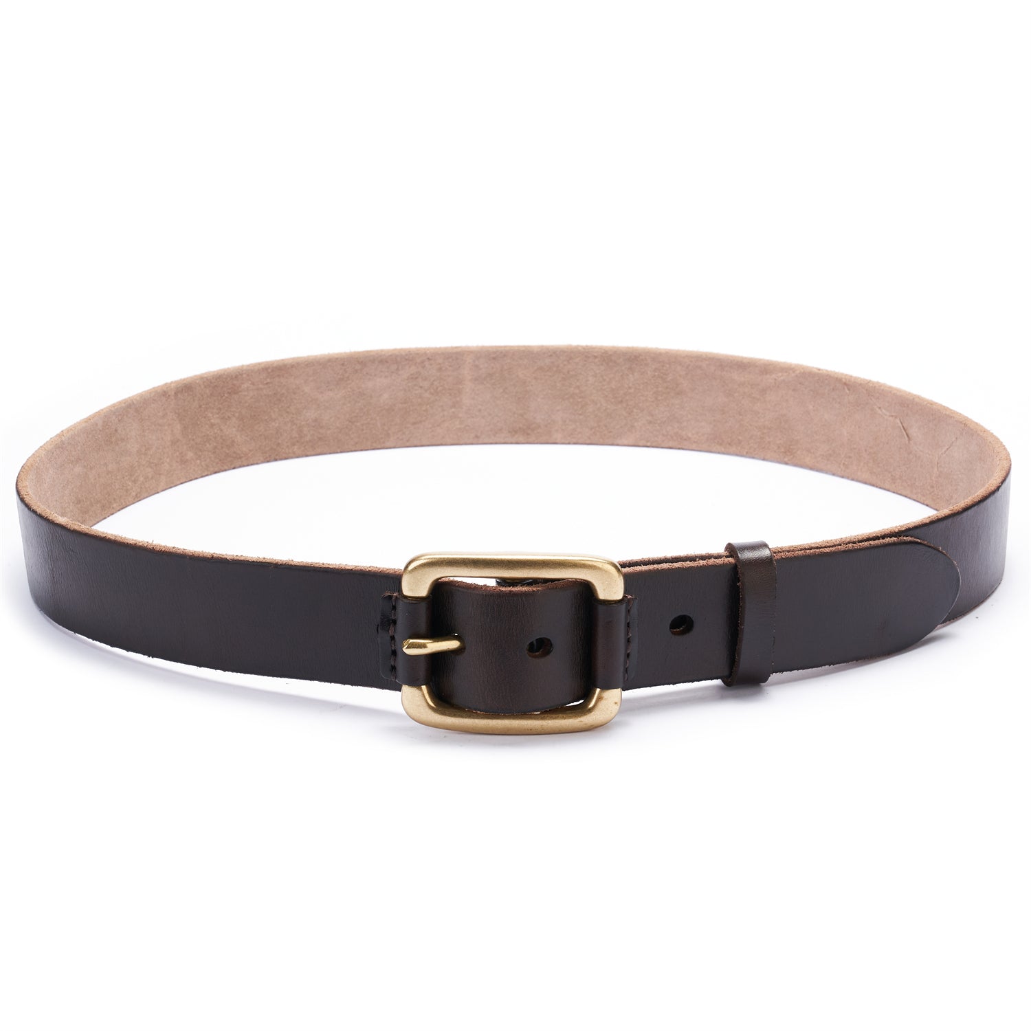 BELTLEY Vintage Dark Brown Leather Belt - Distressed, Raw Edge & Suede Backing