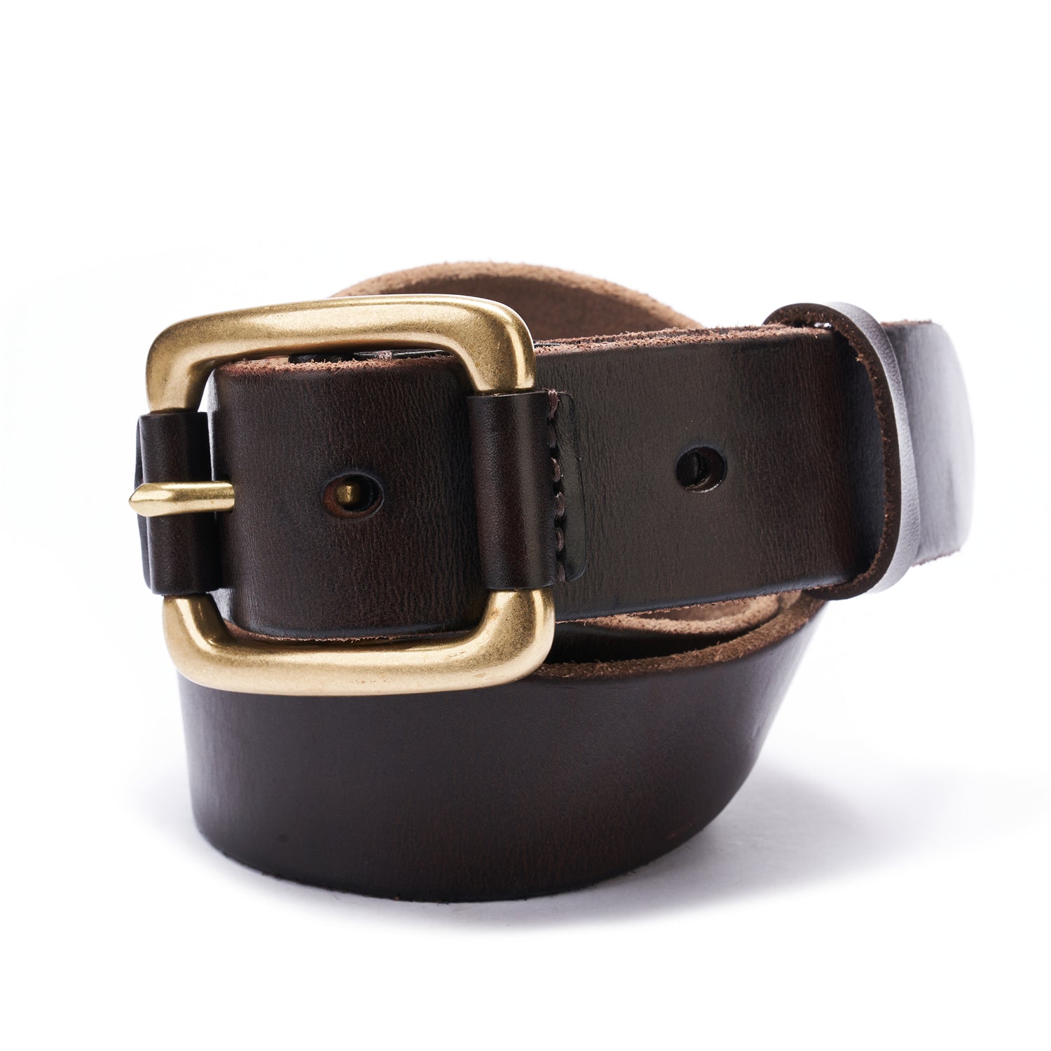 BELTLEY Vintage Dark Brown Leather Belt - Distressed, Raw Edge & Suede Backing