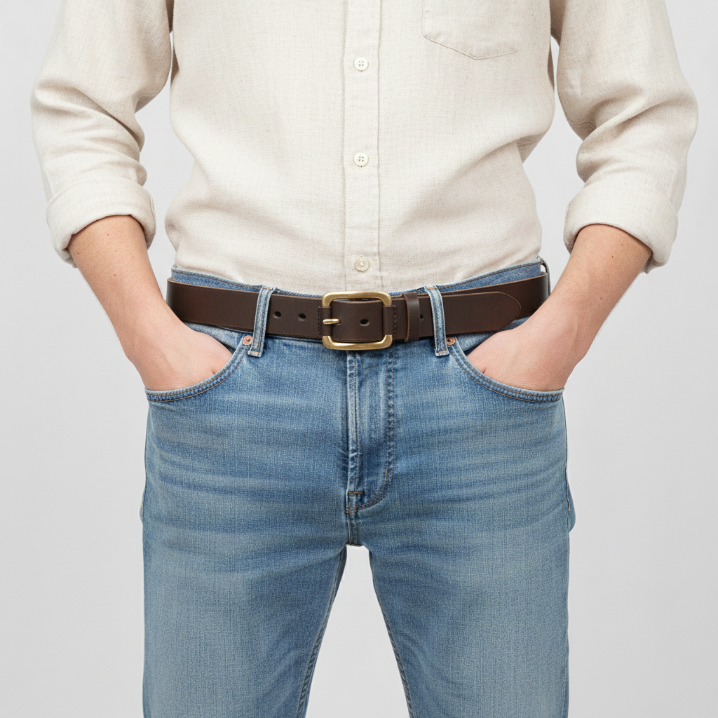 BELTLEY Vintage Dark Brown Leather Belt - Distressed, Raw Edge & Suede Backing