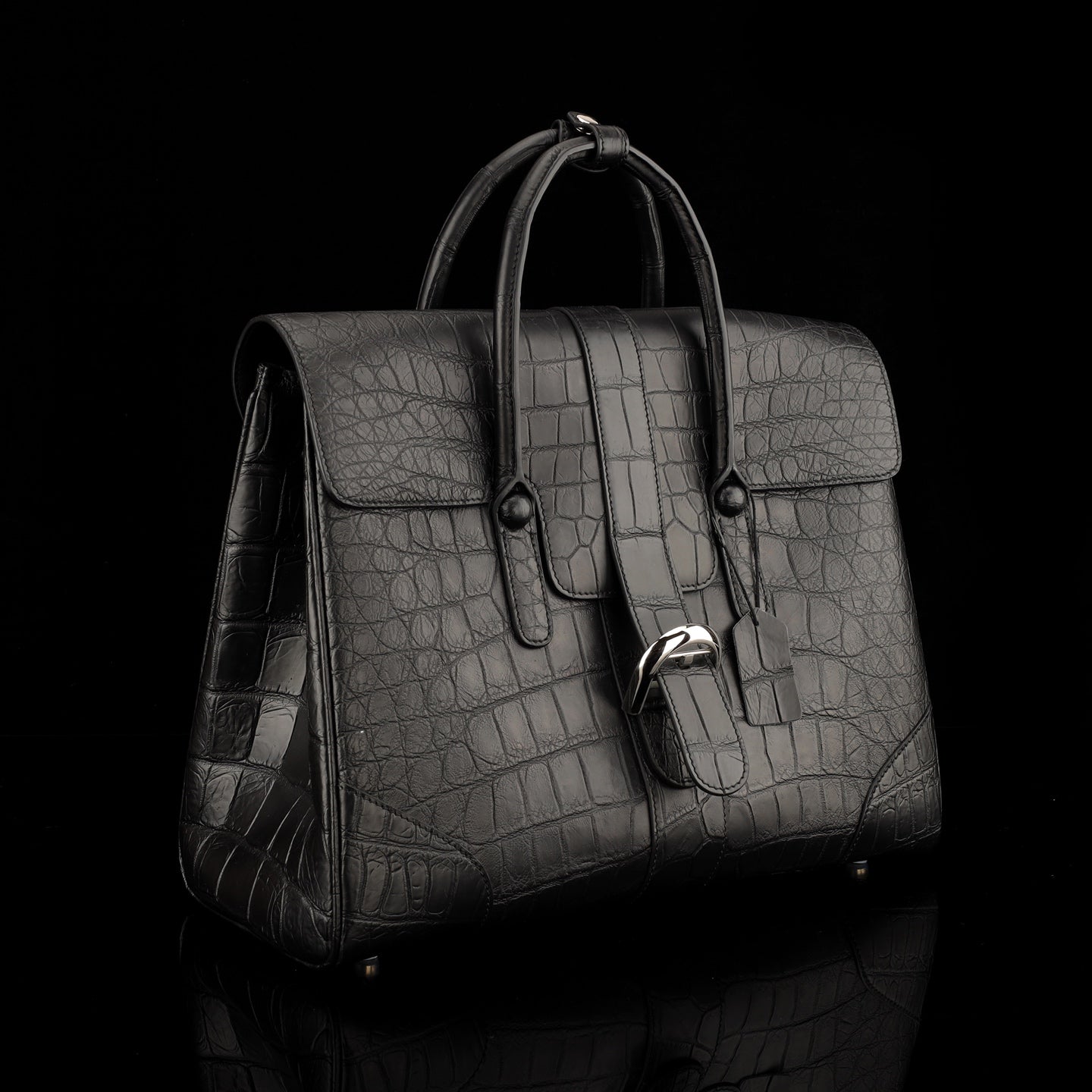 Women's Black Matte Nile Crocodile Business Satchel