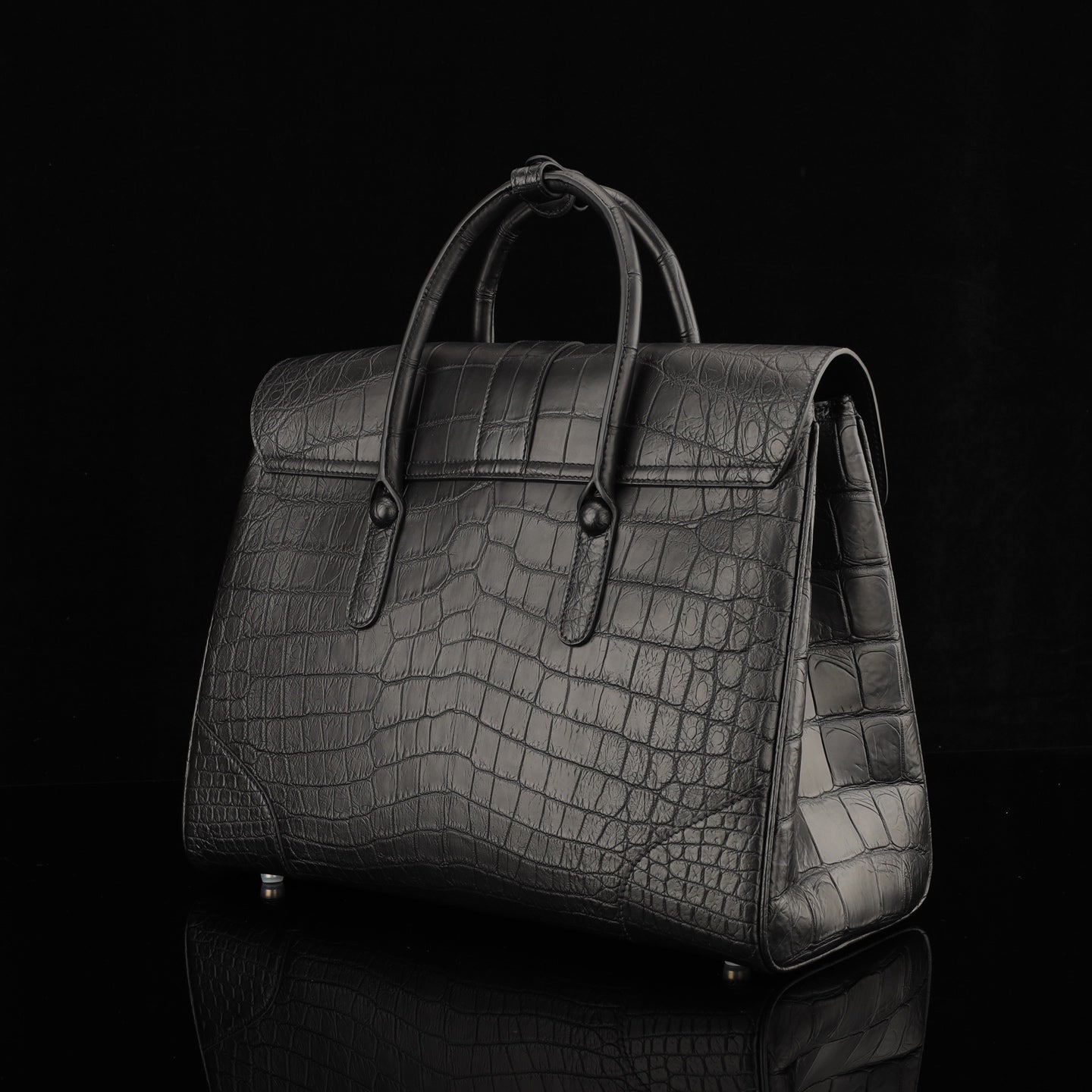 Women's Black Matte Nile Crocodile Business Satchel