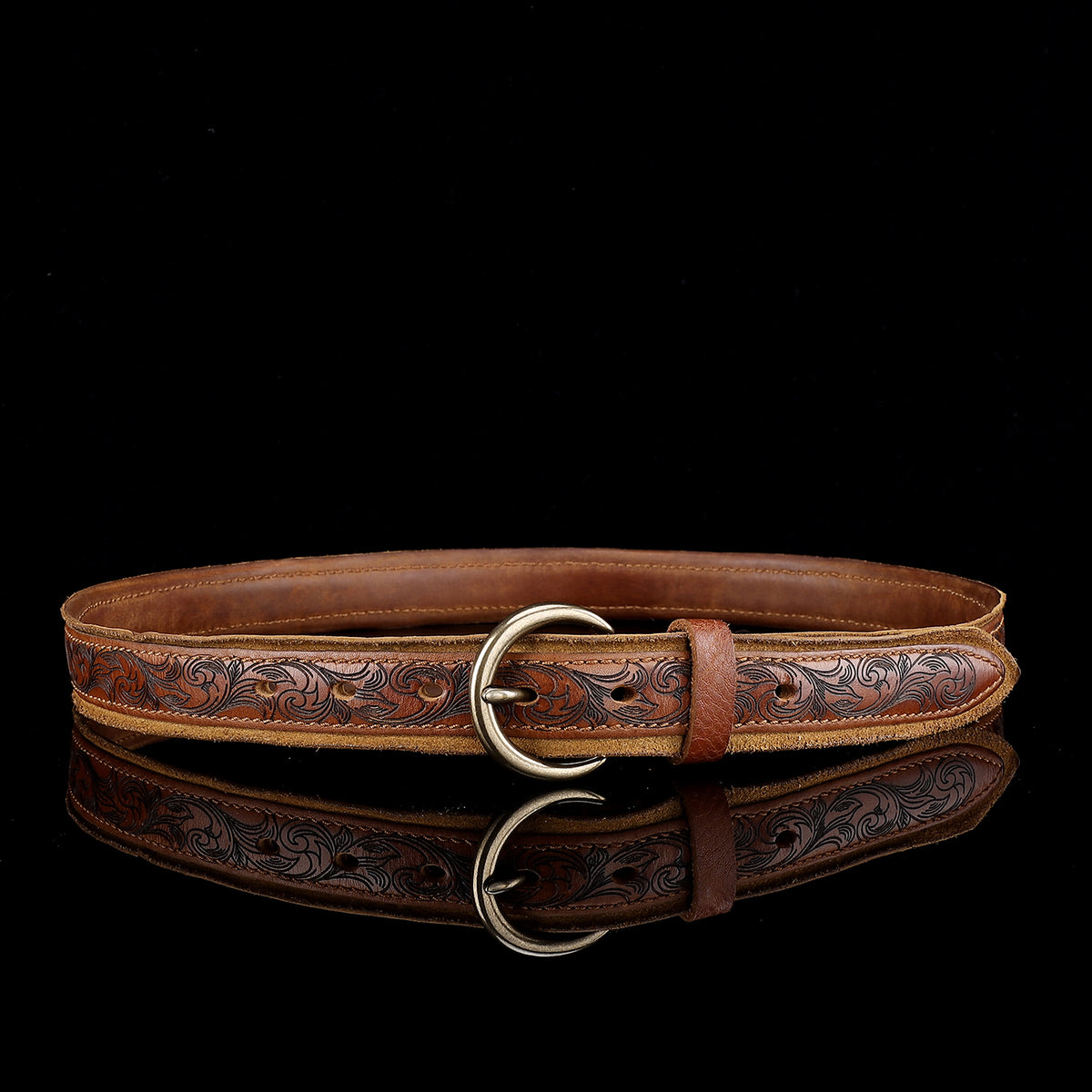 Vintage Braided Leather Belt Womens 34 Brown Brass Floral Buckle 1996 Western Vintage Buffalo Leather Braided Belt With Floral Silver Tone  main image 4
