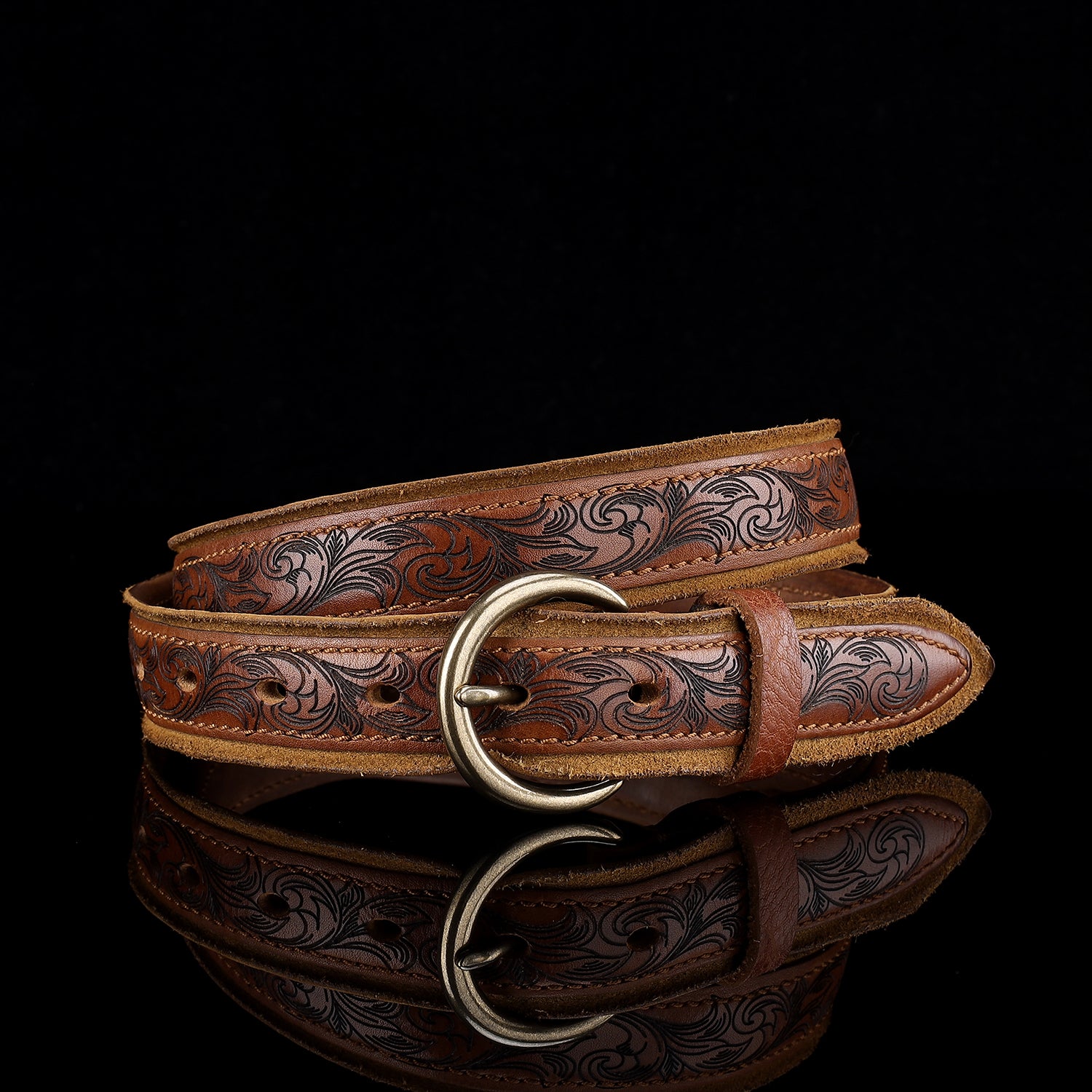 Women's Western Floral Leather Belt –Vintage Casual Belt for Jeans — lifestyle shot | BELTLEY