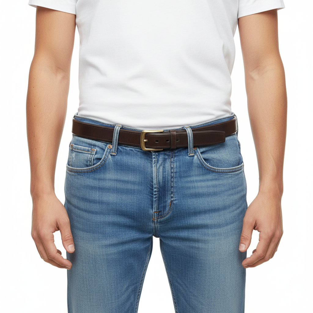 BELTLEY Thick Espresso Double Layer Belt Width 1.5"