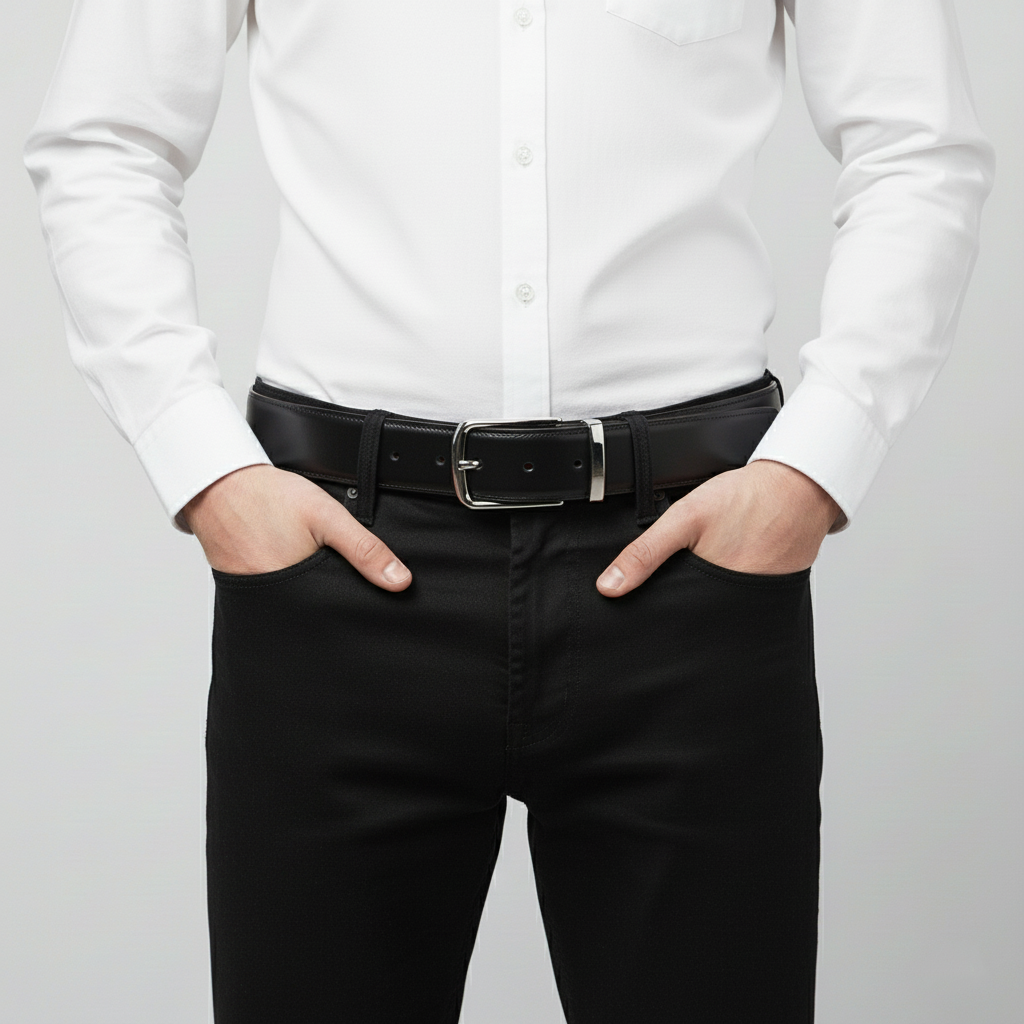 BELTLEY Black Japanese Oak Vegetable-Tanned Leather Dress Belt