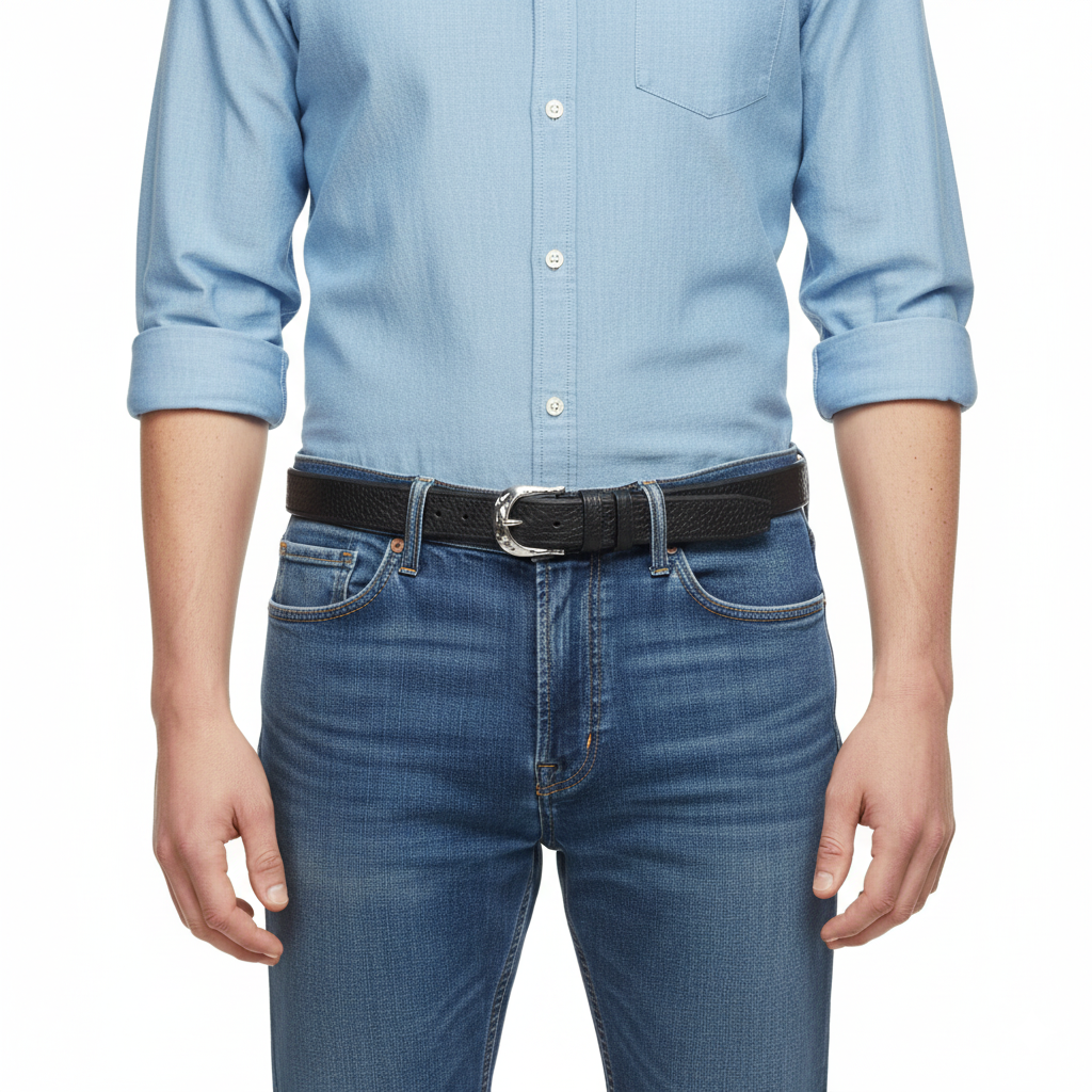 Rugged Men's Black Buffalo Leather Belt – 1.5" — side detail | BELTLEY