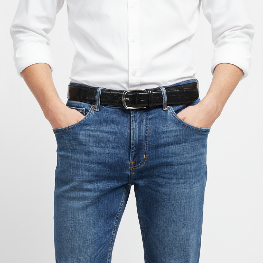 BELTLEY Artisan Crafted Black Crocodile Leather Belt – 1.38" | Unisex