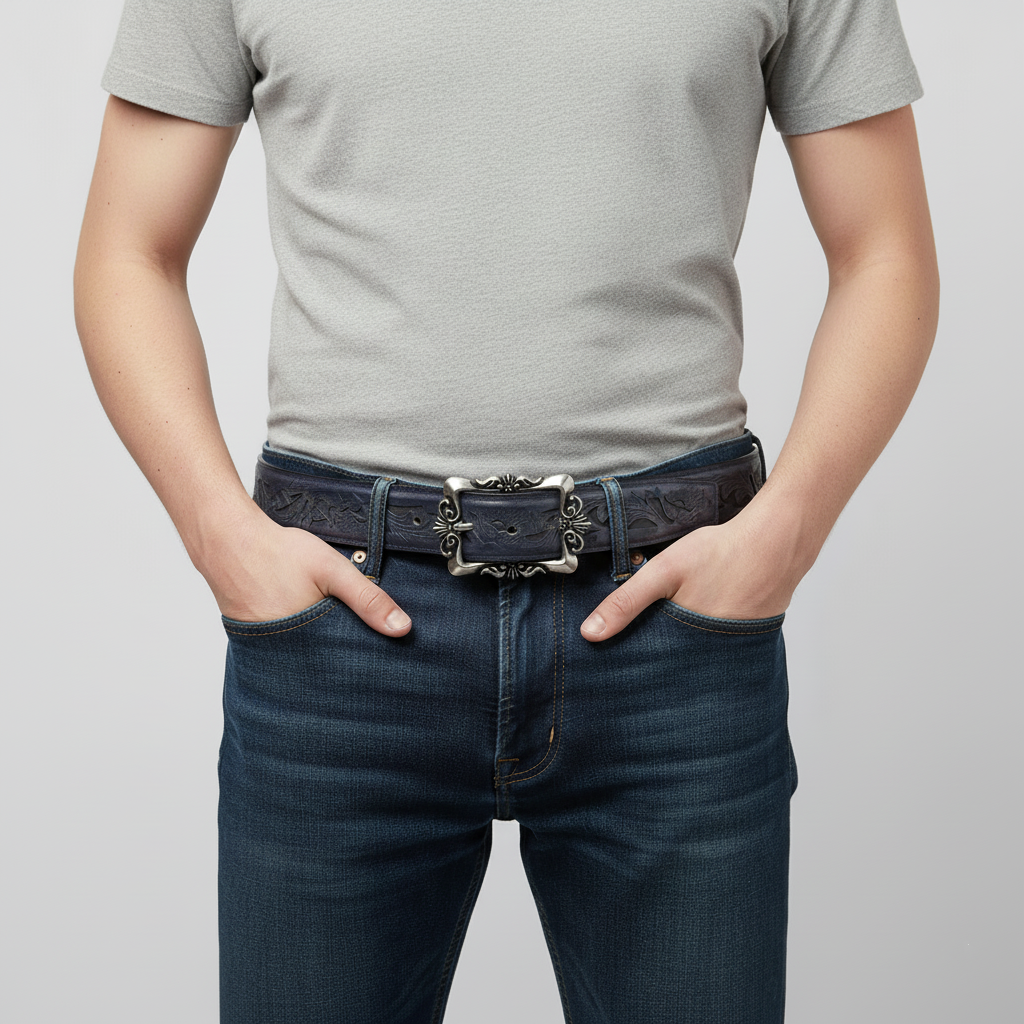 BELTLEY First-Edition Karakusa Midnight Blue Belt -1.5"Artisan Statement