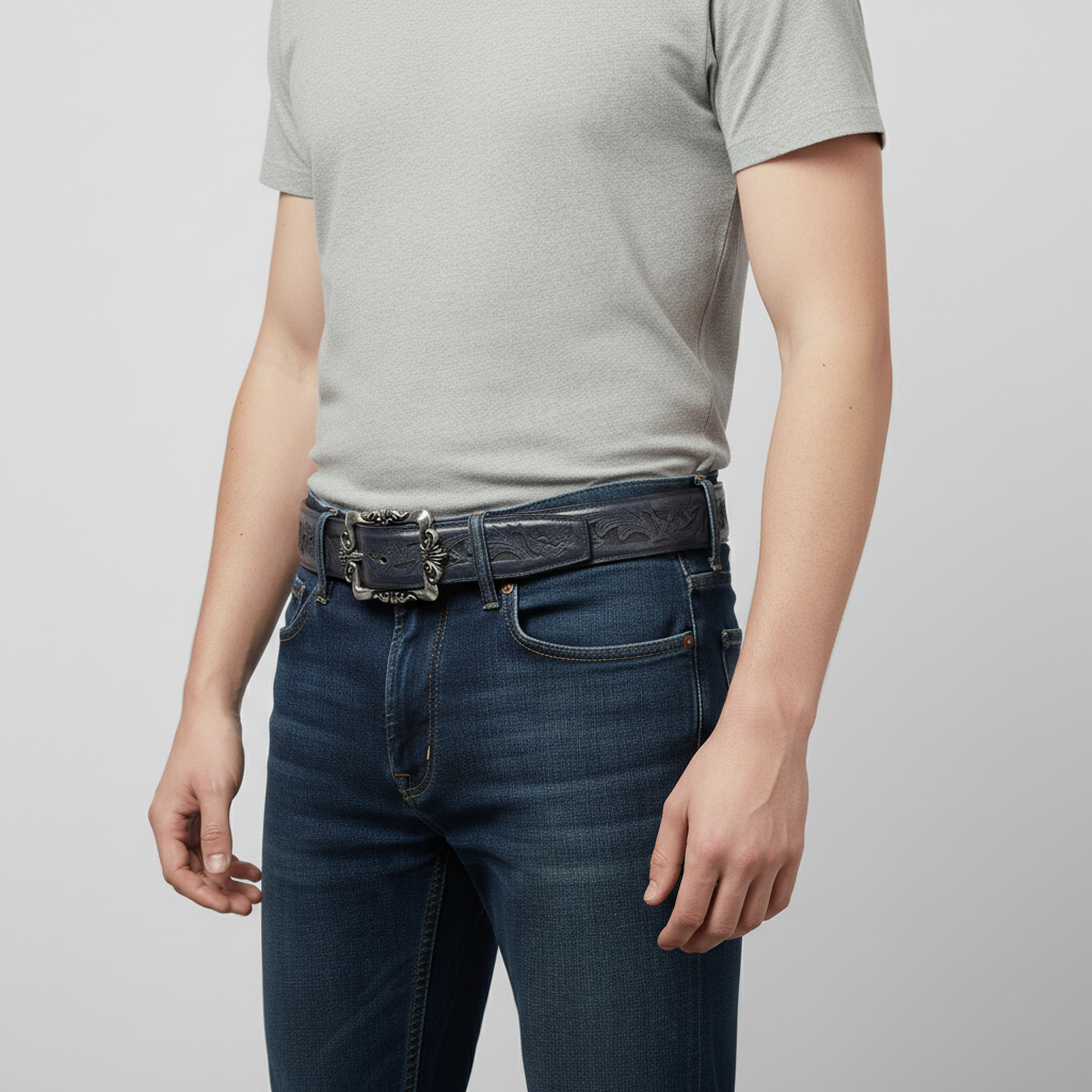 BELTLEY First-Edition Karakusa Midnight Blue Belt -1.5"Artisan Statement