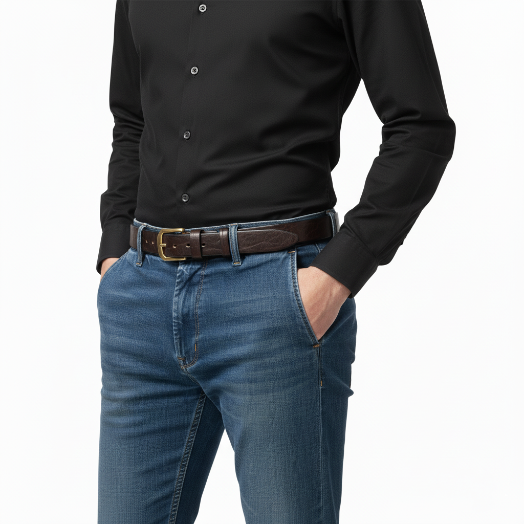 Dark Brown Heavy-Duty Full Grain Leather Rugged Belt with Suede Backing — edge detail | BELTLEY
