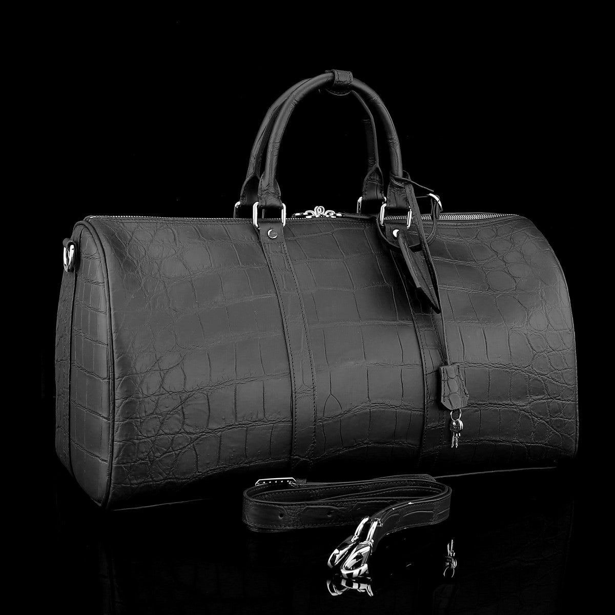 BELTLEY Matte Black Matte Nile Crocodile Travel Bag-The Voyager EDITION