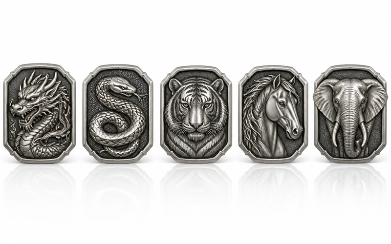 Animal-Motif Belt Buckles: Dragon, Snake, Tiger, Horse, Elephant