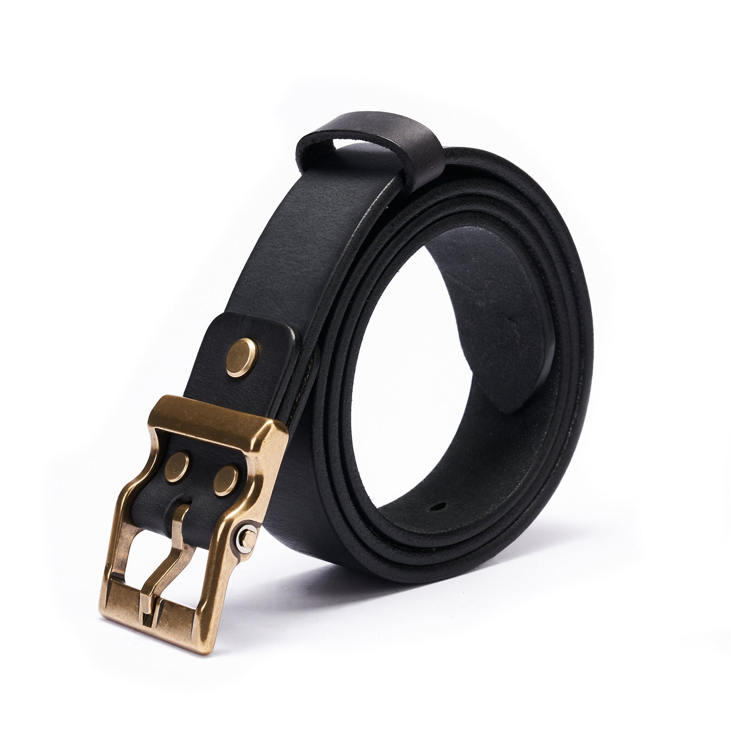 100% Full-Grain Vintage Black Leather Belt + Solid Brass Buckle | 1.5" | 7 Holes