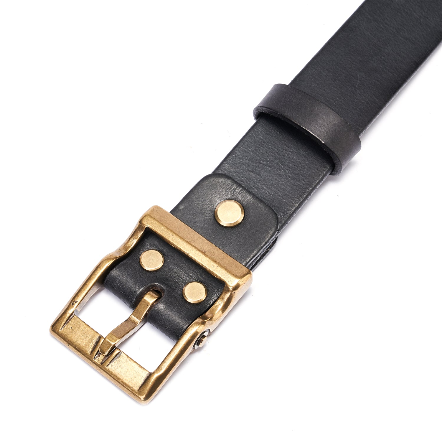 100% Full-Grain Vintage Black Leather Belt + Solid Brass Buckle | 1.5" | 7 Holes