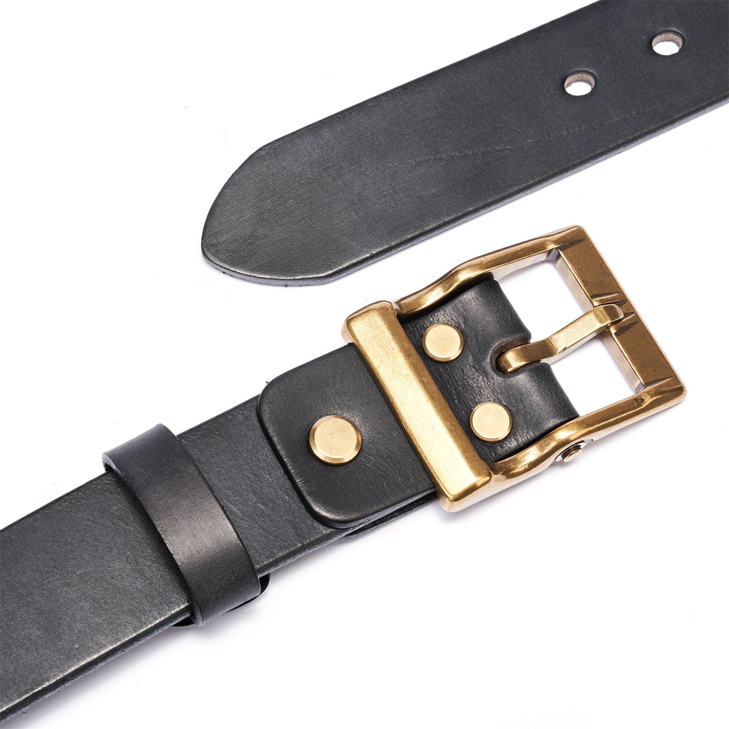 100% Full-Grain Vintage Black Leather Belt + Solid Brass Buckle | 1.5" | 7 Holes