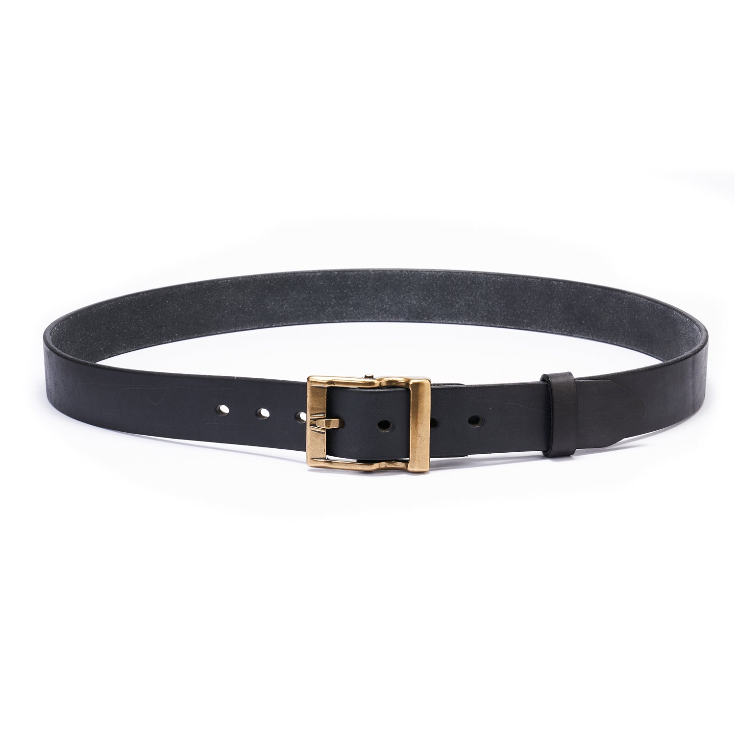 100% Full-Grain Vintage Black Leather Belt + Solid Brass Buckle | 1.5" | 7 Holes