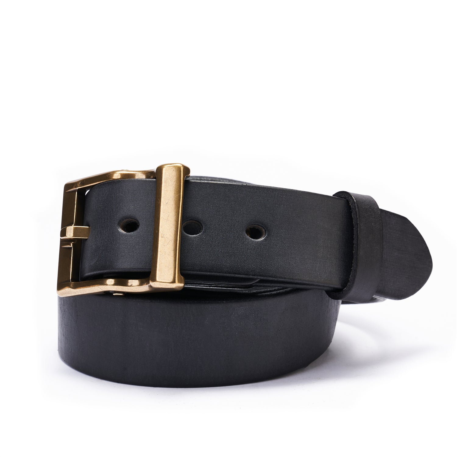 100% Full-Grain Vintage Black Leather Belt + Solid Brass Buckle | 1.5" | 7 Holes