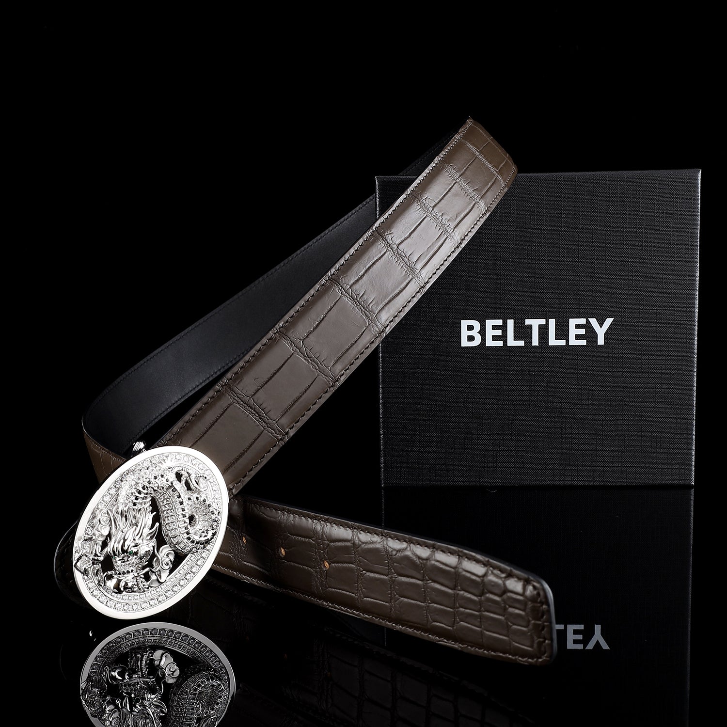 3D Unique Dragon Buckle Belt-Genuine  Espresso Crocodile Belt