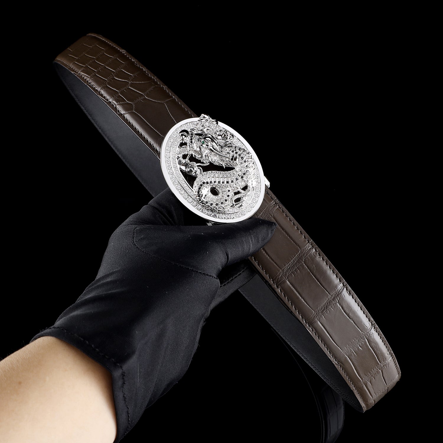 3D Unique Dragon Buckle Belt-Genuine  Espresso Crocodile Belt