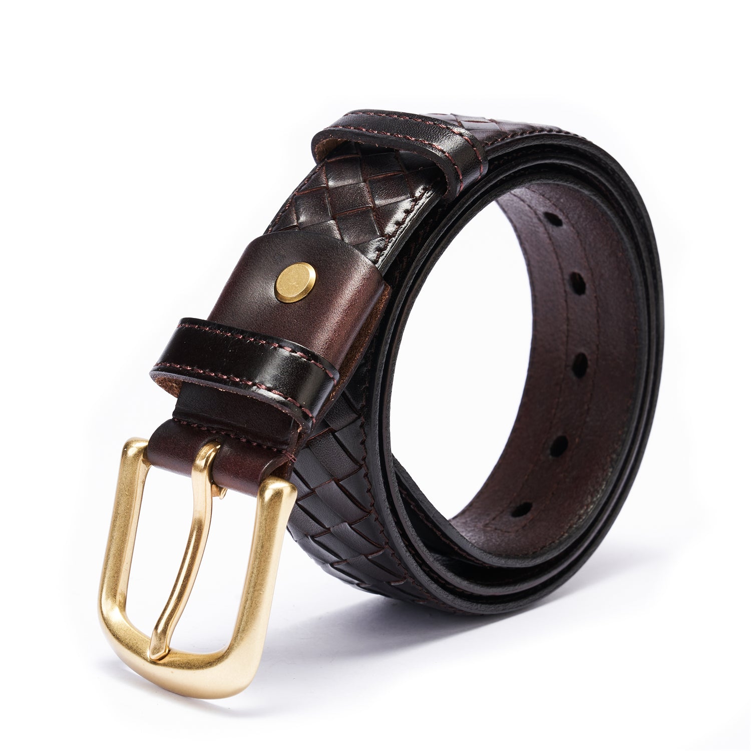 Aged Café Noir Intrecciato-Style Leather Belt – 1.5 Inches