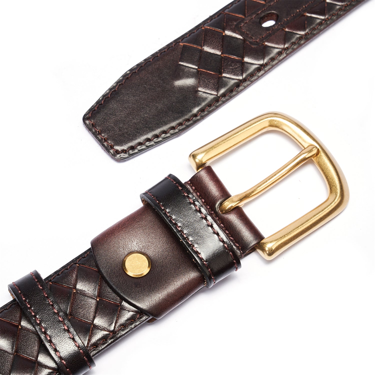BELTLTEY Aged Café Noir Intrecciato-Style Leather Belt – 1.5 Inches