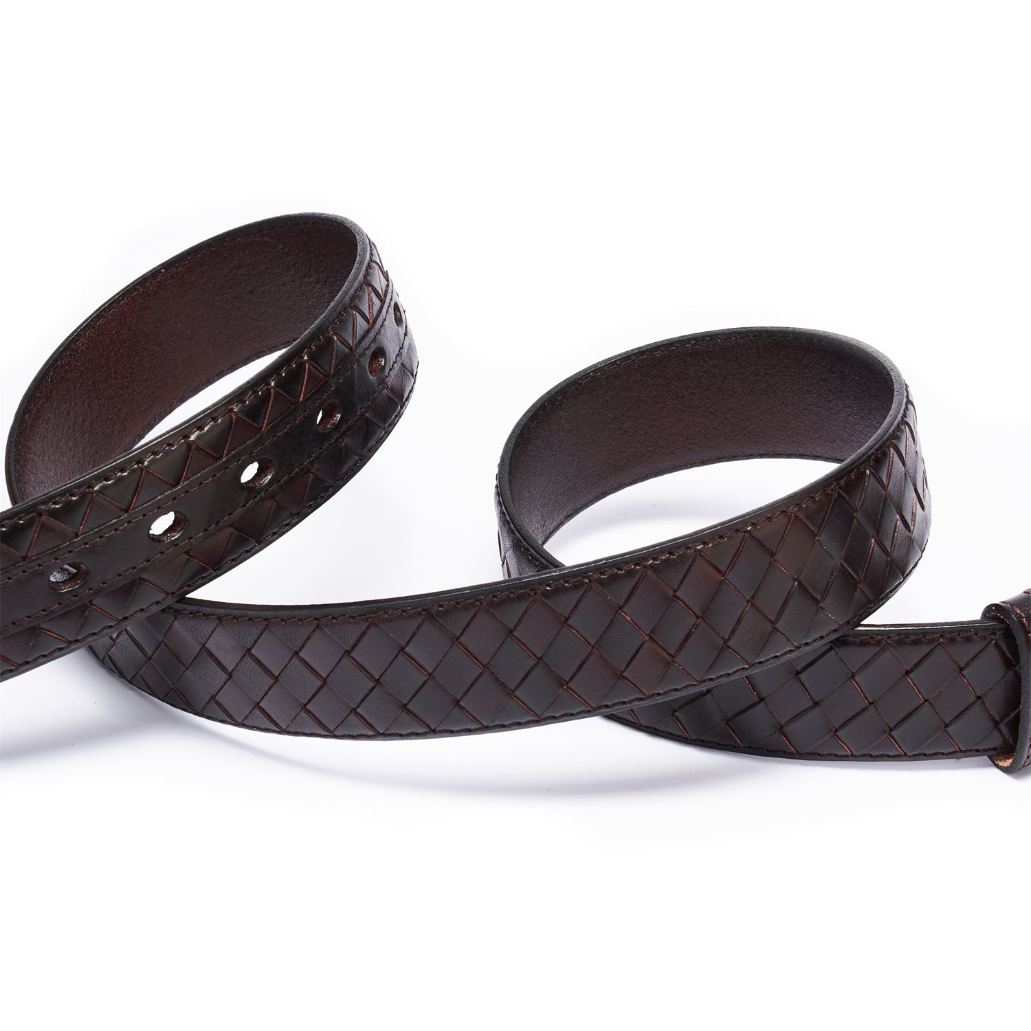 BELTLTEY Aged Café Noir Intrecciato-Style Leather Belt – 1.5 Inches