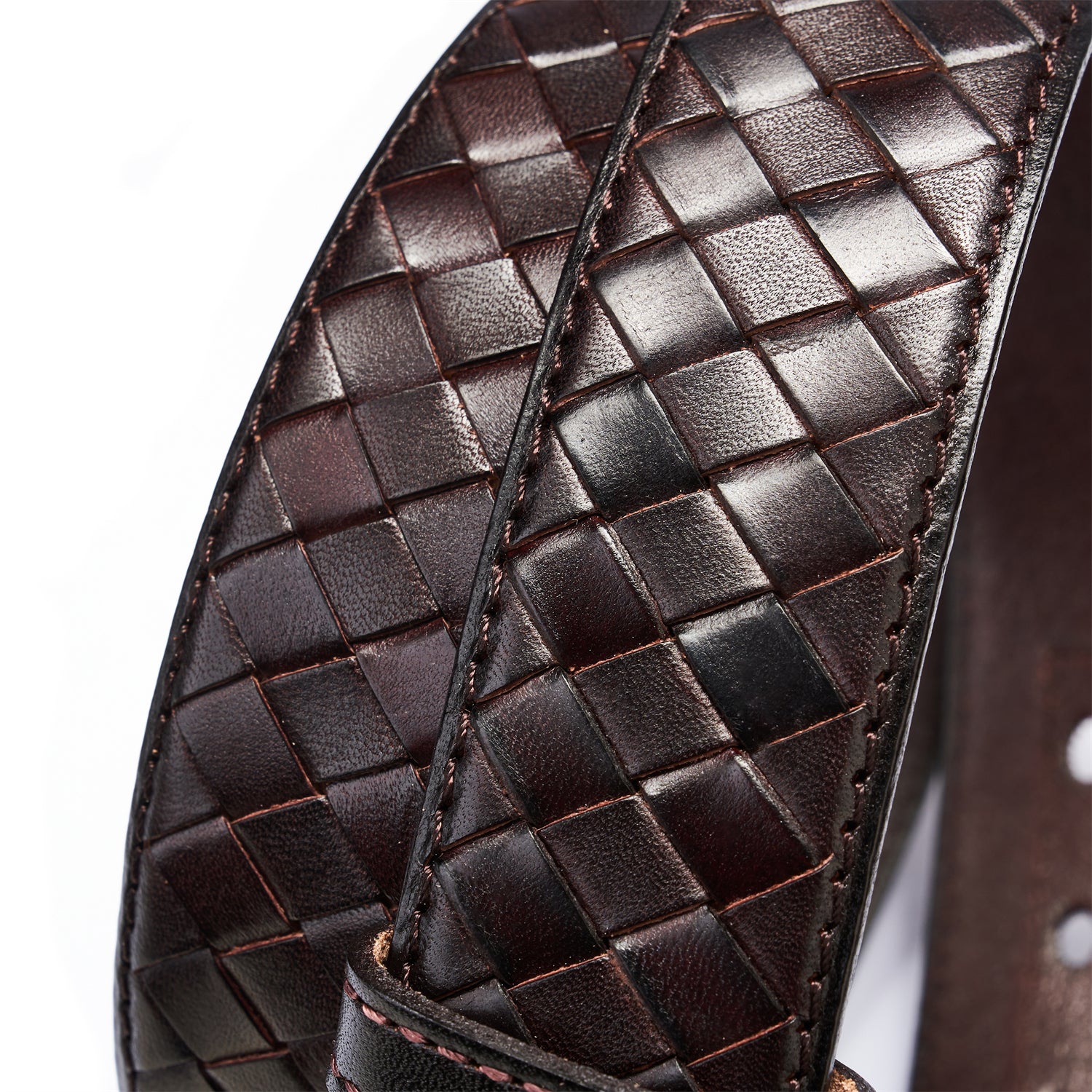 BELTLTEY Aged Café Noir Intrecciato-Style Leather Belt – 1.5 Inches