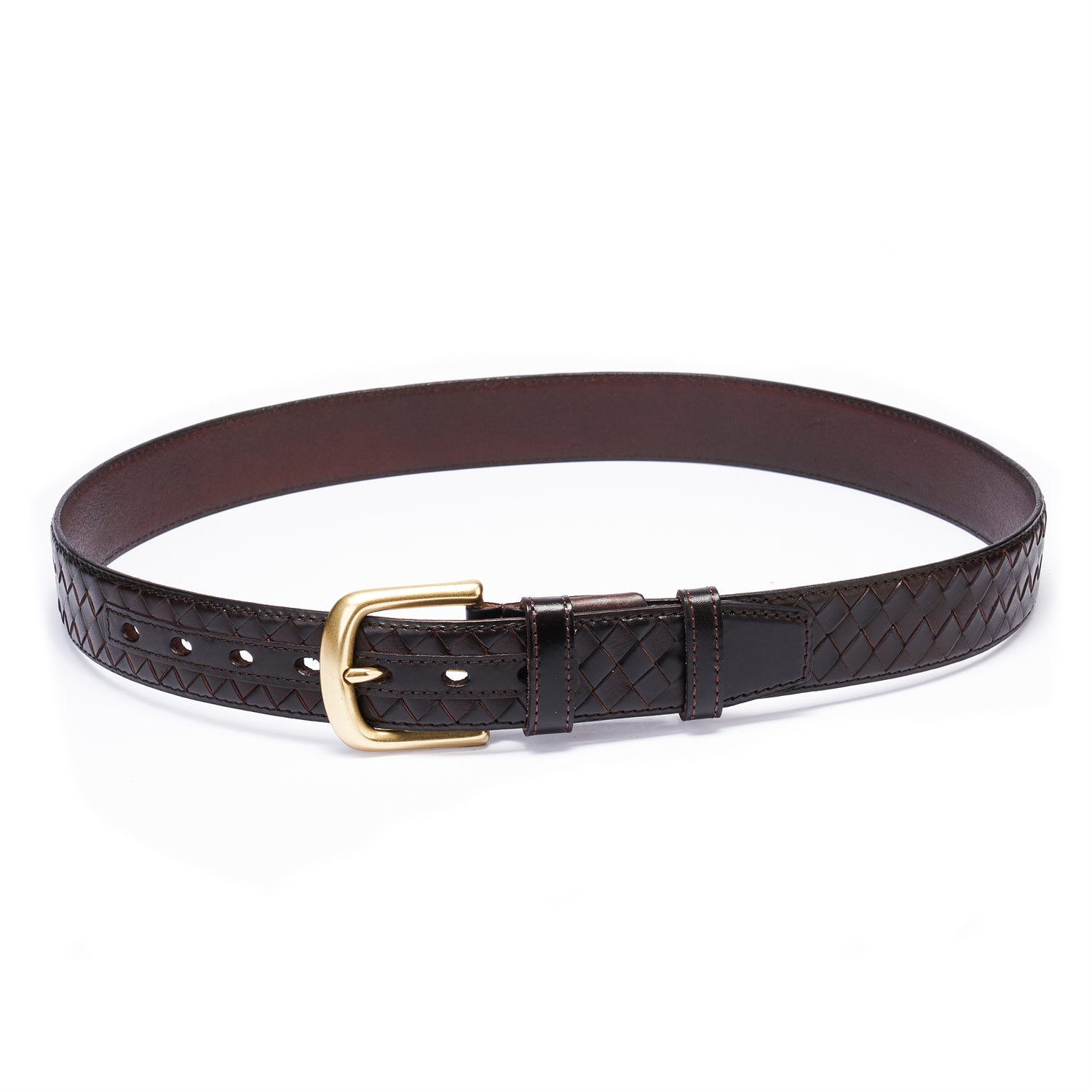 Aged Café Noir Intrecciato-Style Leather Belt – 1.5 Inches